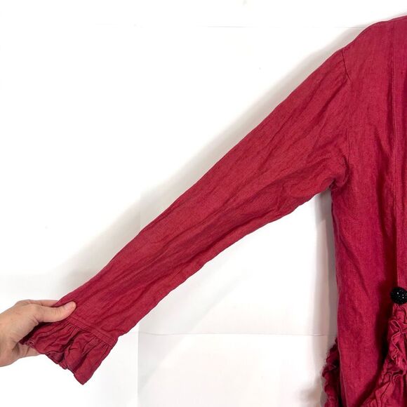 Taylor G Linen Jacket Womens Small Red Button Front Ruffle Trim Lagenlook Coat - Picture 13 of 13